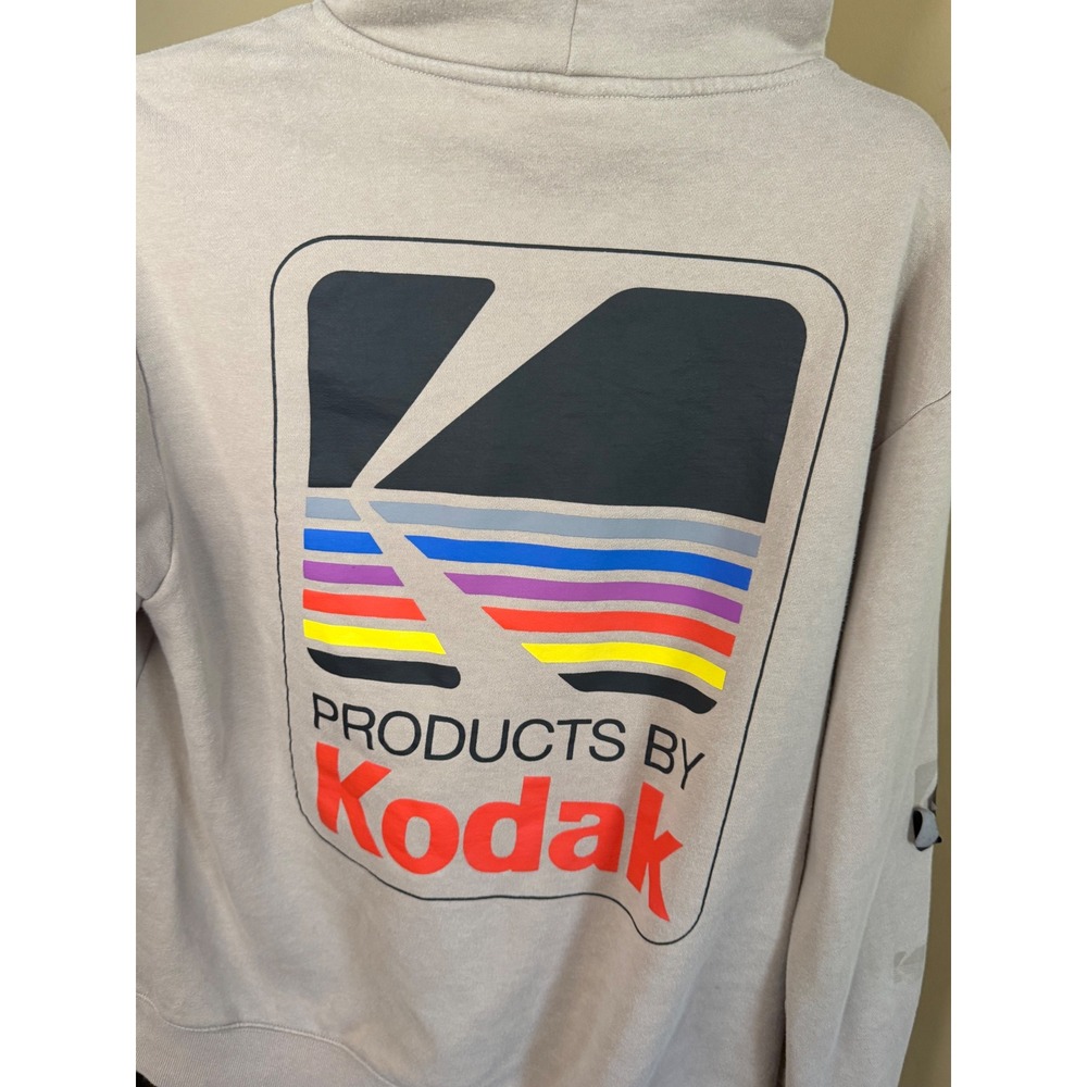 HM Kodak Relaxed Fit Hoodie Tan Beige Graphic Sweatshirt Mens XL Peeling‎ Flaws